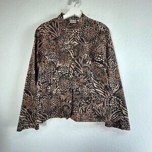Chico's Womens Size 2 Animal Print Button-Front Jacket Brown Black Lightweight
